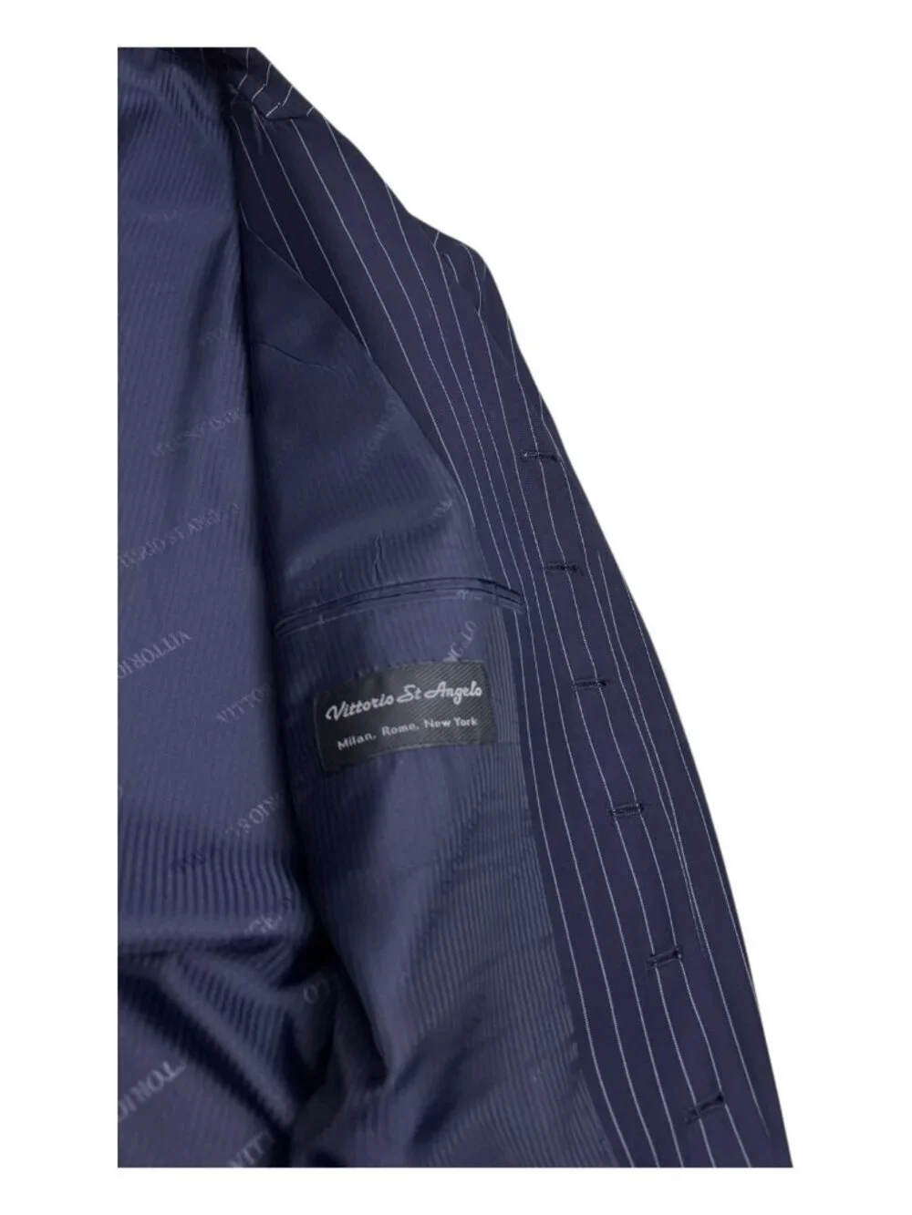 VITTORIO ST ANGELO Pinstripe Luxury Designer 3-Piece Blue Business Suit Mens 44R